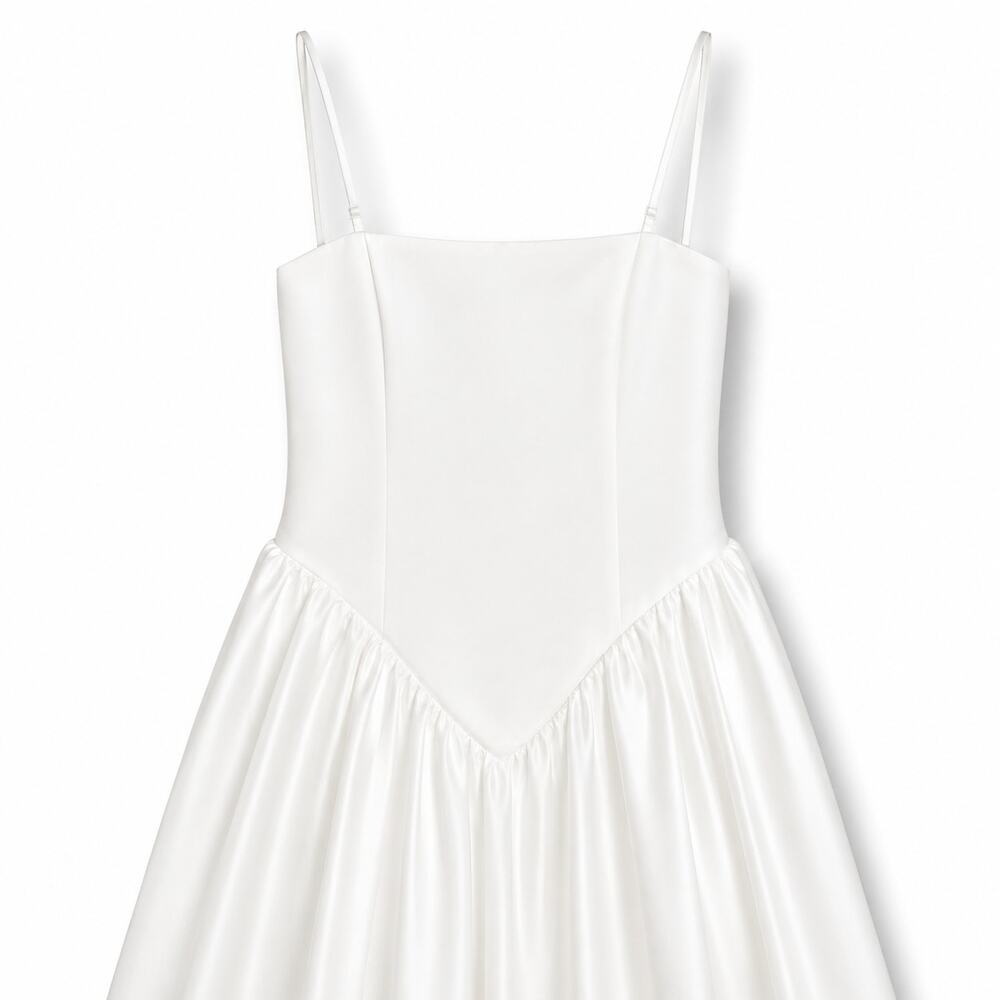 Lulus Luxe Bridal NWOT Bria White Satin Basque Waist Maxi Wedding Dress Medium - Picture 6 of 9